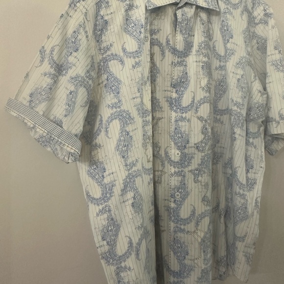 Bugatchi Men Classic Fit Short Sleeve Shirt - Large - Paisley Pattern - Picture 2 of 11